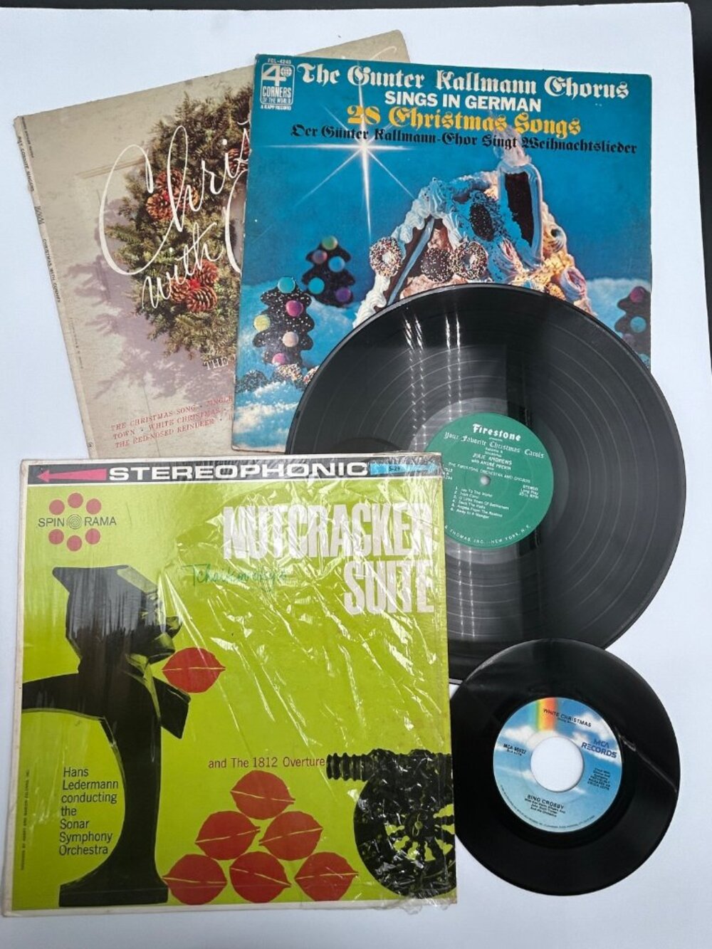 Vintage Christmas Vinyl Record Lot 3 LPs Bing Crosby Ray Conniff Tested 45